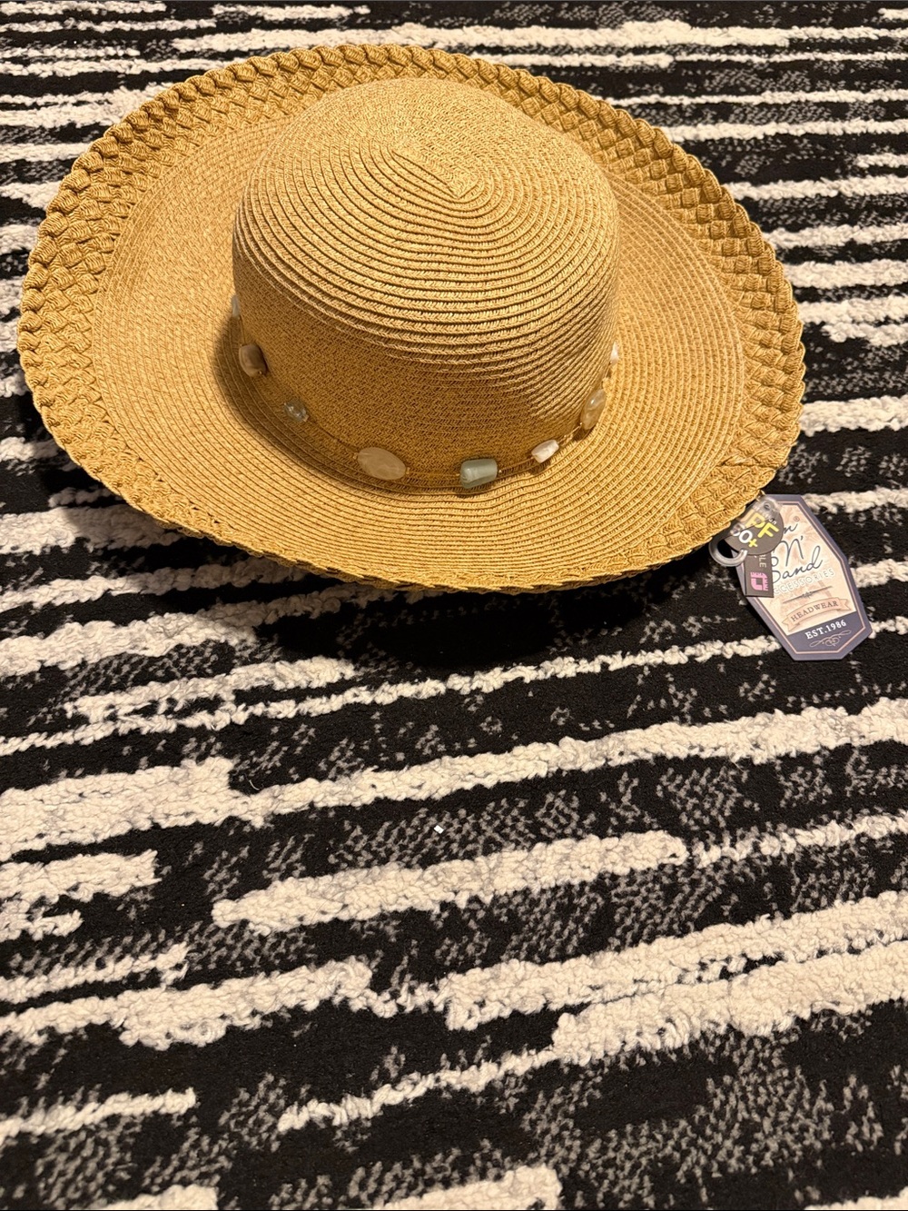 Straw Sun Hat with Decorative Beads - Mustard